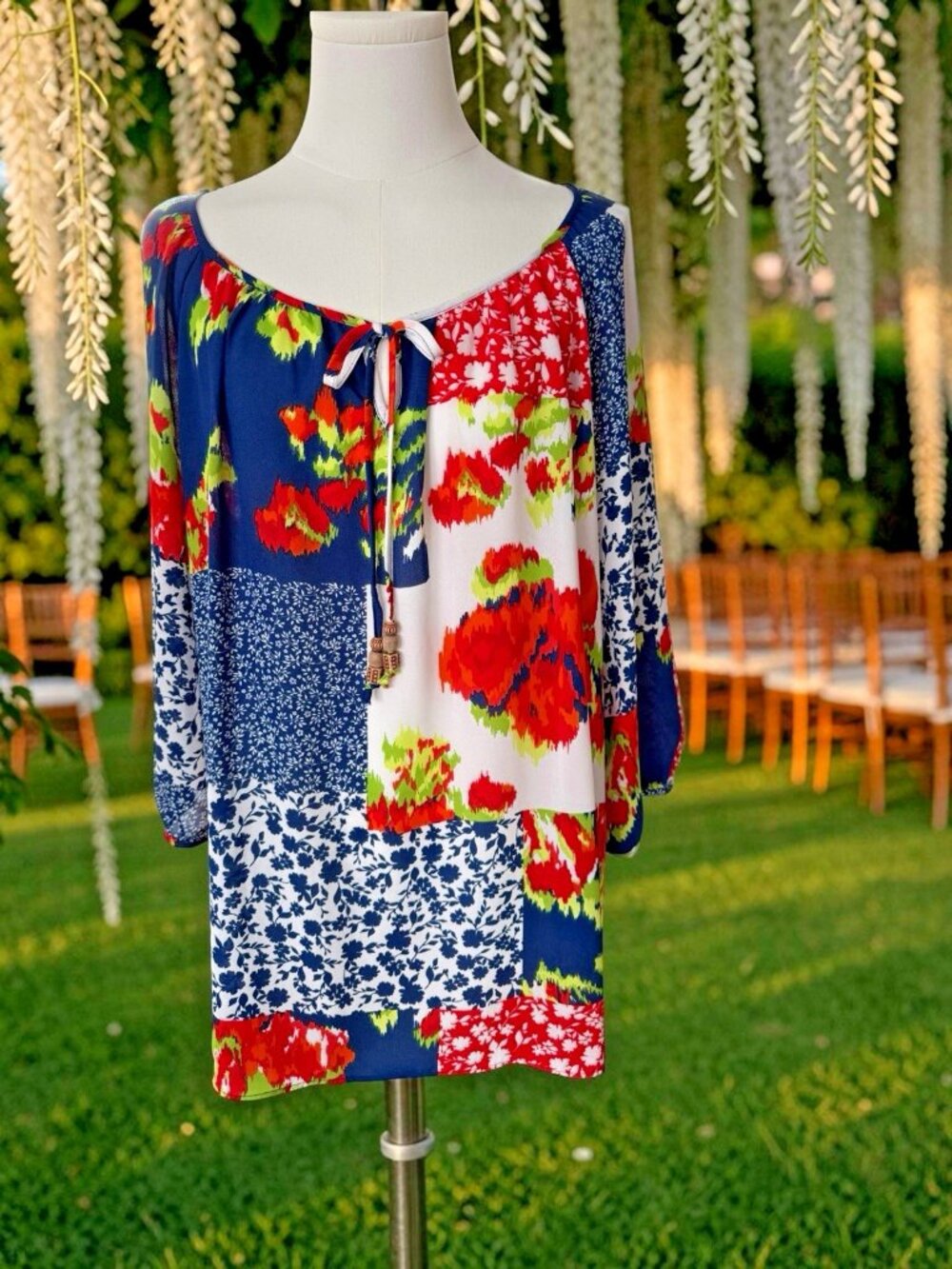 Valerie Stevens Lightweight Floral Patchwork 3/4 Sleeve Tunic Top-Size 1X